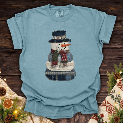 Faux Patchwork Denim Snowman T-Shirt