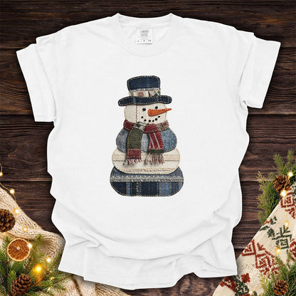 Faux Patchwork Denim Snowman T-Shirt