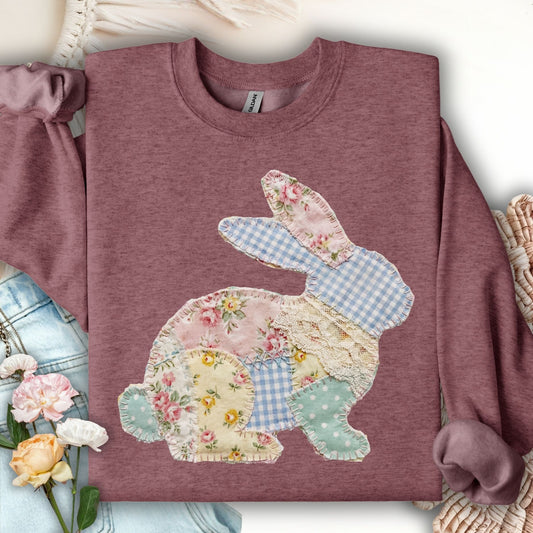 Faux Patchwork Floral Bunny Sweatshirt