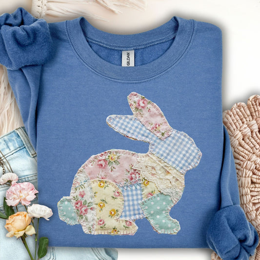 Faux Patchwork Floral Bunny Sweatshirt