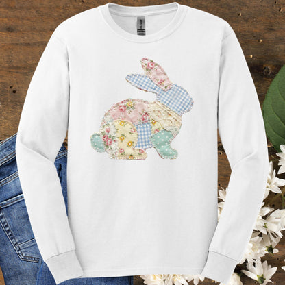 Faux Patchwork Floral Easter Bunny Long Sleeve Tee