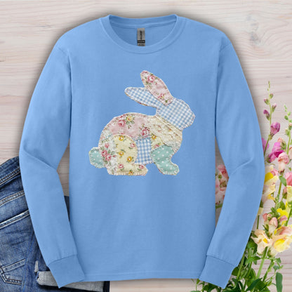 Faux Patchwork Floral Easter Bunny Long Sleeve Tee