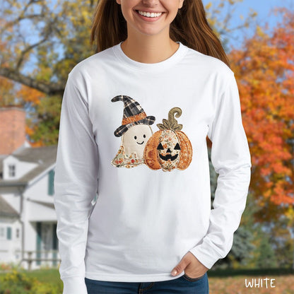 Faux Patchwork Ghost & Jack 'O Lantern Long Sleeve Tee