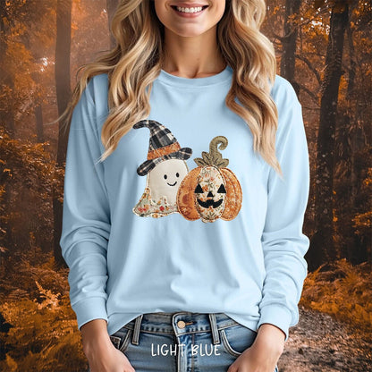 Faux Patchwork Ghost & Jack 'O Lantern Long Sleeve Tee