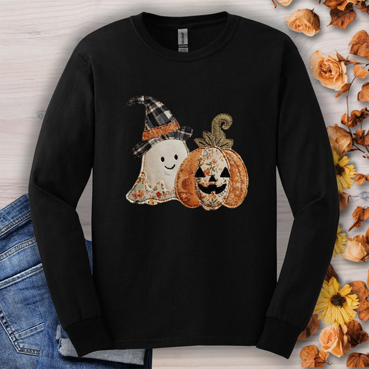 Faux Patchwork Ghost & Jack 'O Lantern Long Sleeve Tee