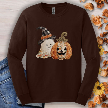 Faux Patchwork Ghost & Jack 'O Lantern Long Sleeve Tee