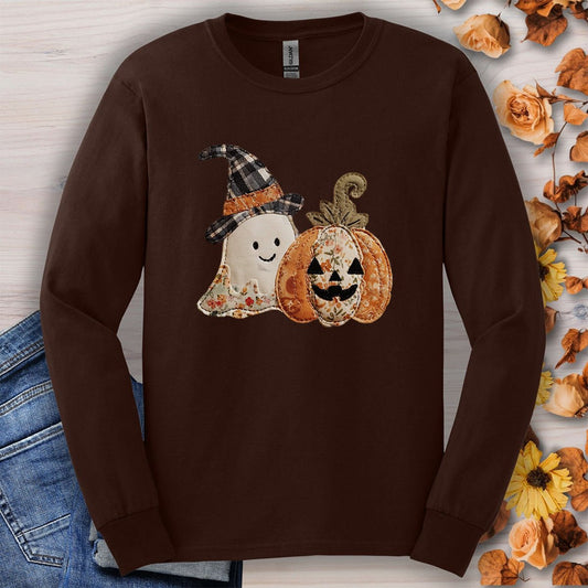 Faux Patchwork Ghost & Jack 'O Lantern Long Sleeve Tee