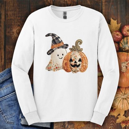 Faux Patchwork Ghost & Jack 'O Lantern Long Sleeve Tee