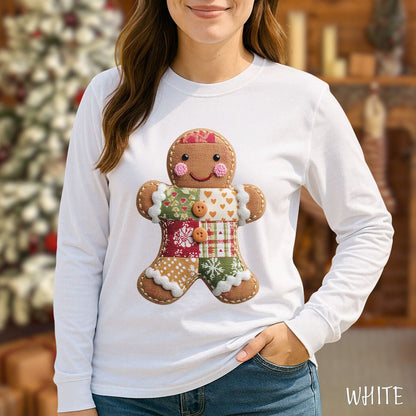 Faux Patchwork Gingerbread Man Long Sleeve Tee