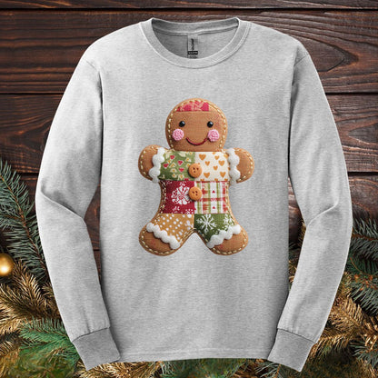 Faux Patchwork Gingerbread Man Long Sleeve Tee