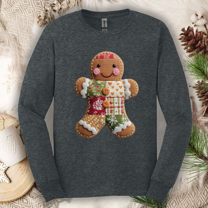 Faux Patchwork Gingerbread Man Long Sleeve Tee