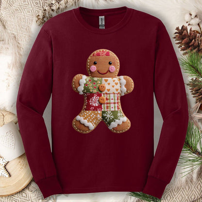 Faux Patchwork Gingerbread Man Long Sleeve Tee