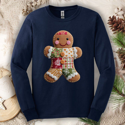 Faux Patchwork Gingerbread Man Long Sleeve Tee