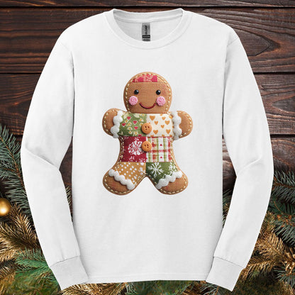 Faux Patchwork Gingerbread Man Long Sleeve Tee