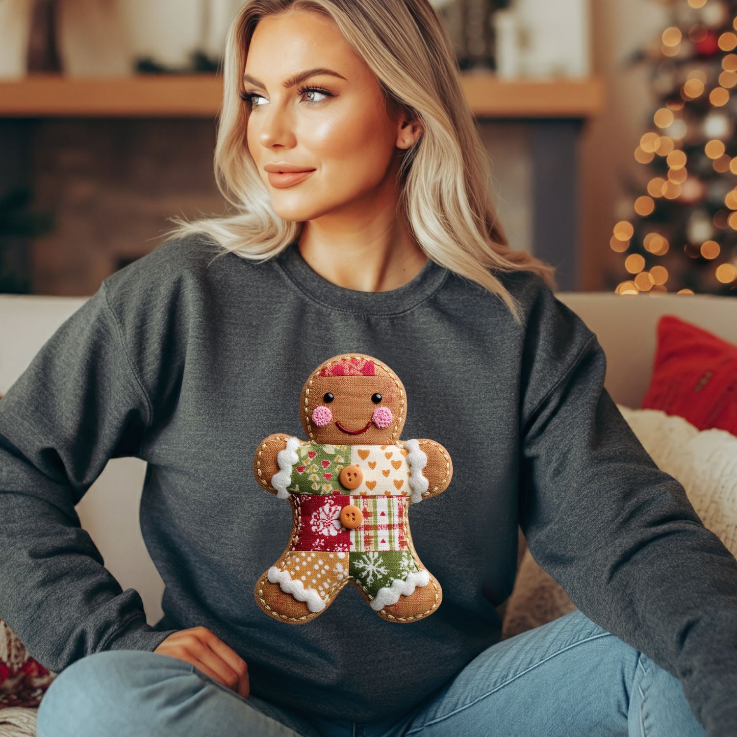 Faux Patchwork Gingerbread Man Sweatshirt