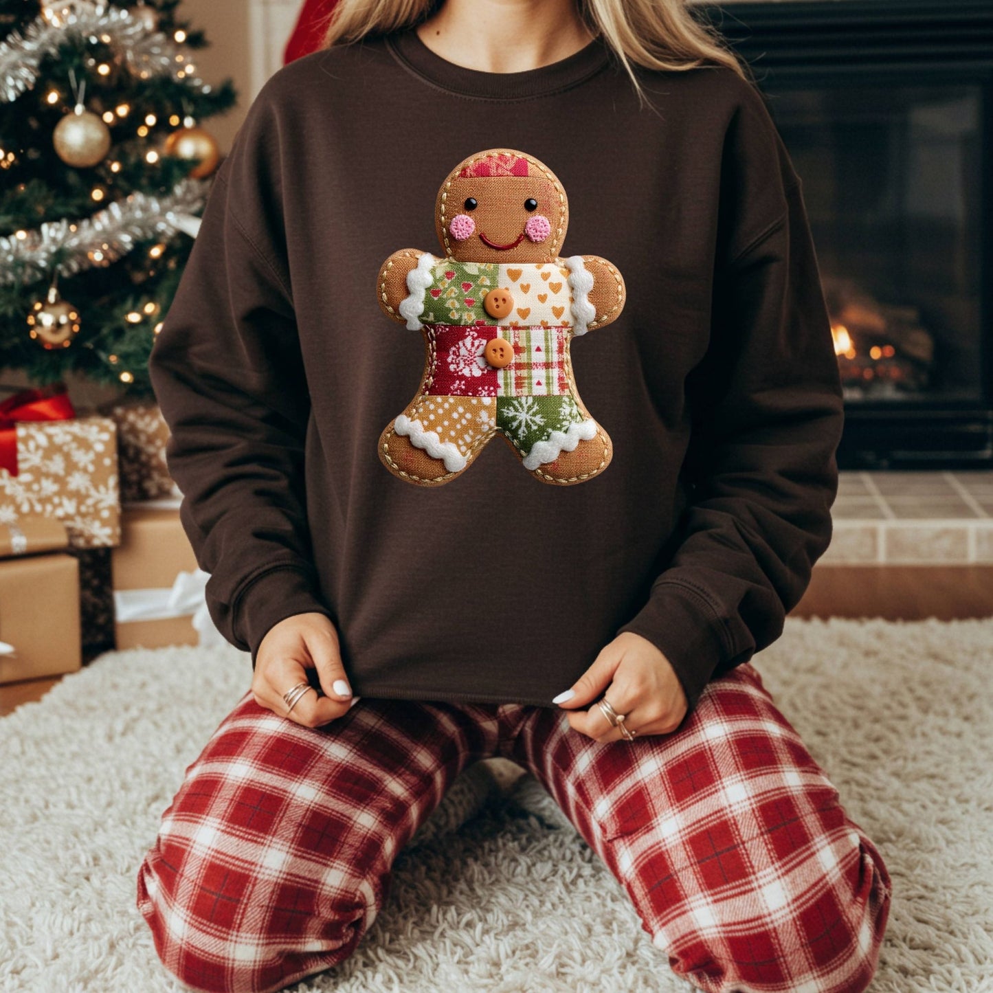 Faux Patchwork Gingerbread Man Sweatshirt