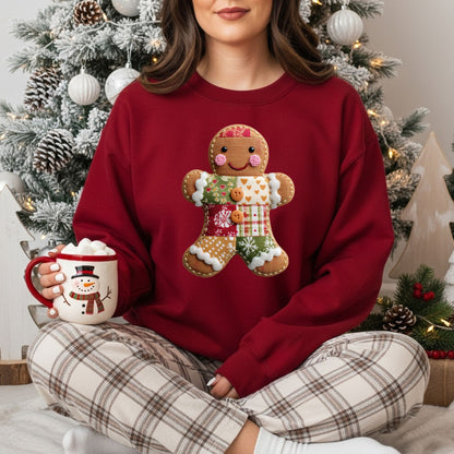 Faux Patchwork Gingerbread Man Sweatshirt