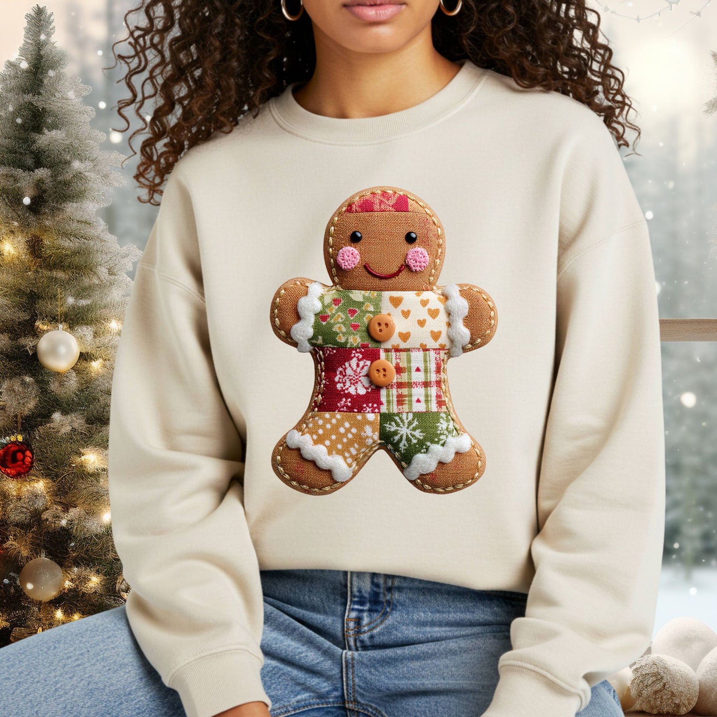 Faux Patchwork Gingerbread Man Sweatshirt