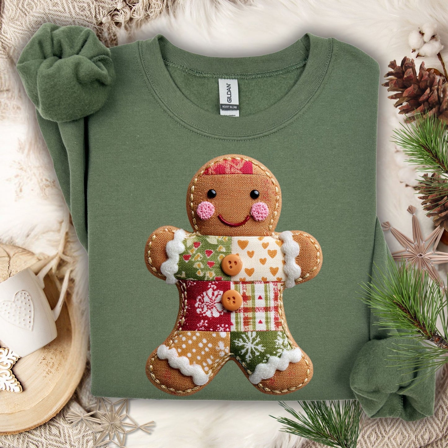 Faux Patchwork Gingerbread Man Sweatshirt