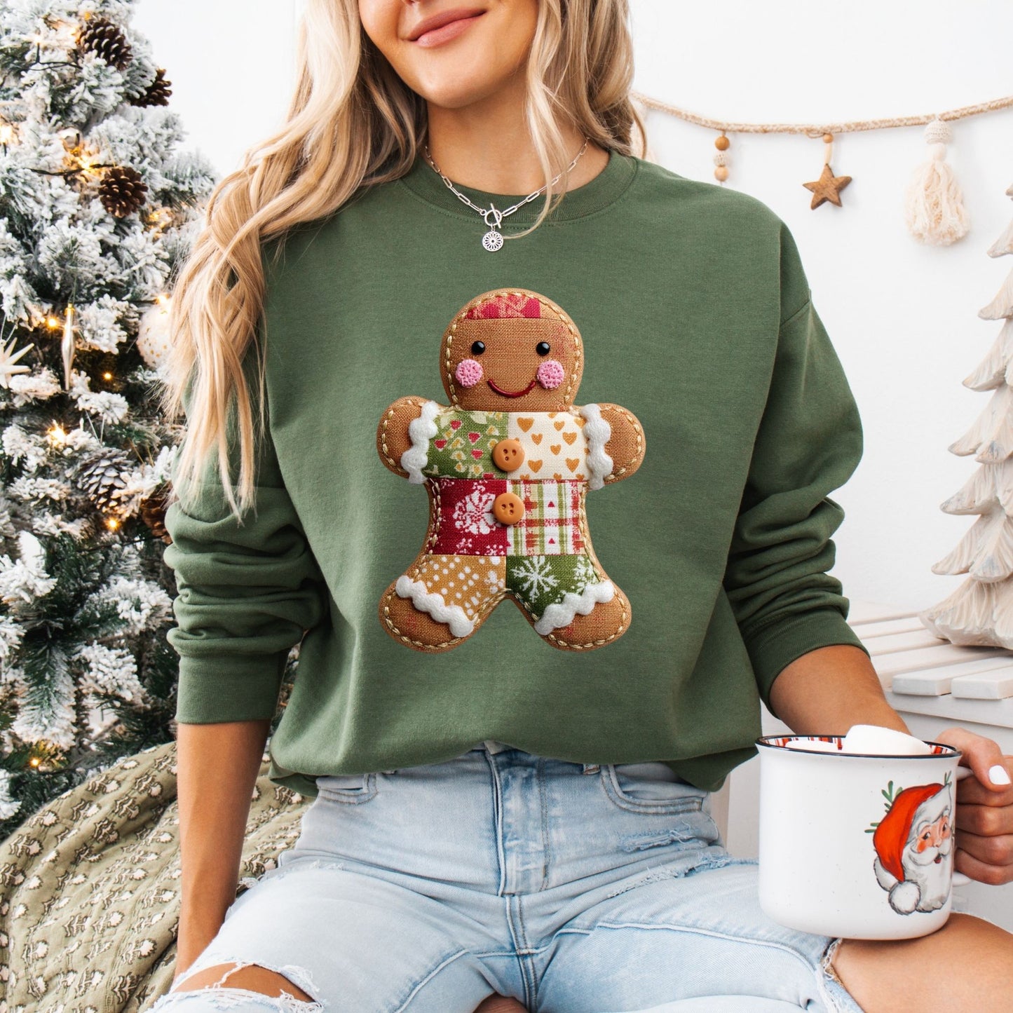 Faux Patchwork Gingerbread Man Sweatshirt