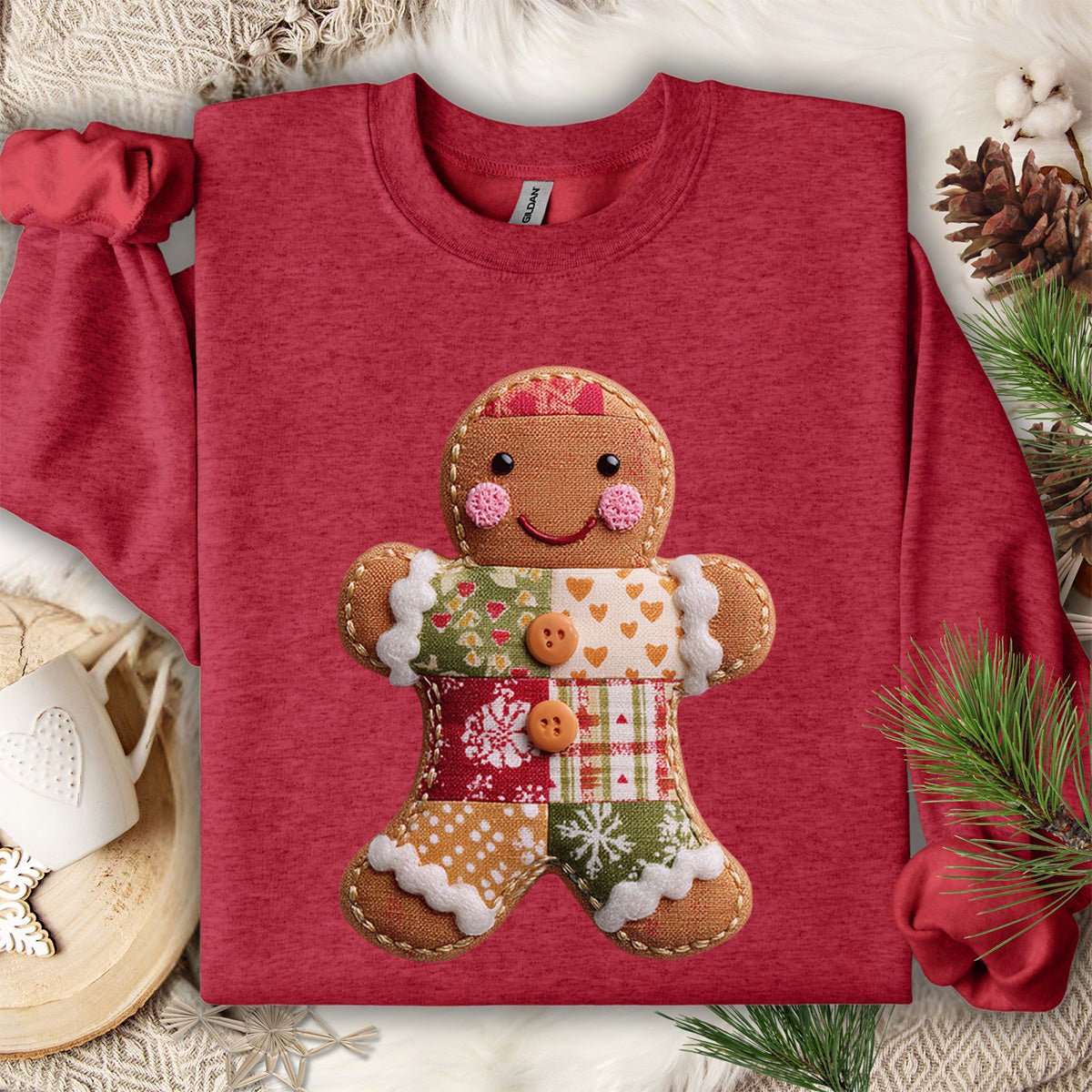 Faux Patchwork Gingerbread Man Sweatshirt