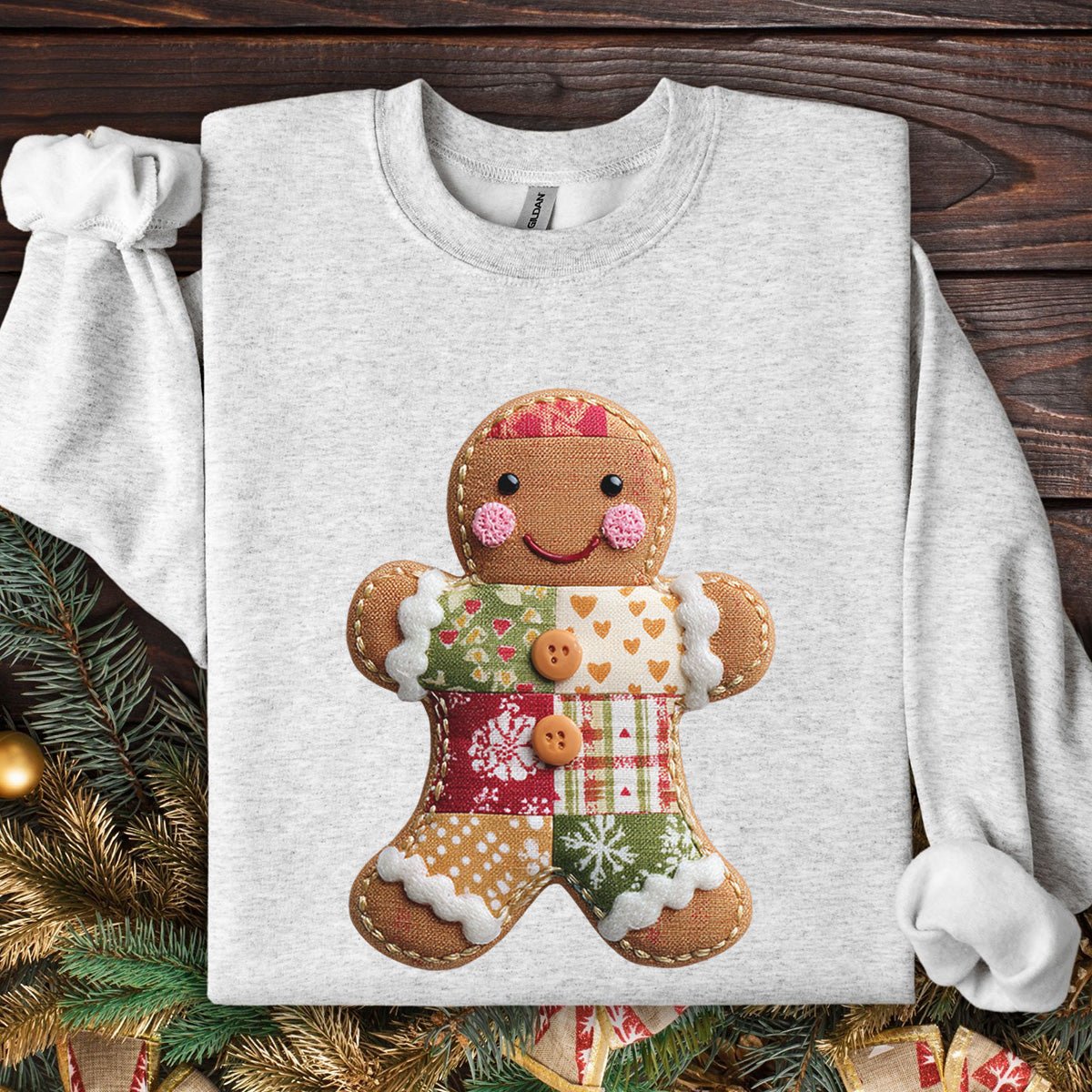 Faux Patchwork Gingerbread Man Sweatshirt