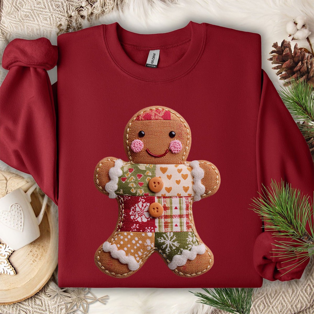 Faux Patchwork Gingerbread Man Sweatshirt