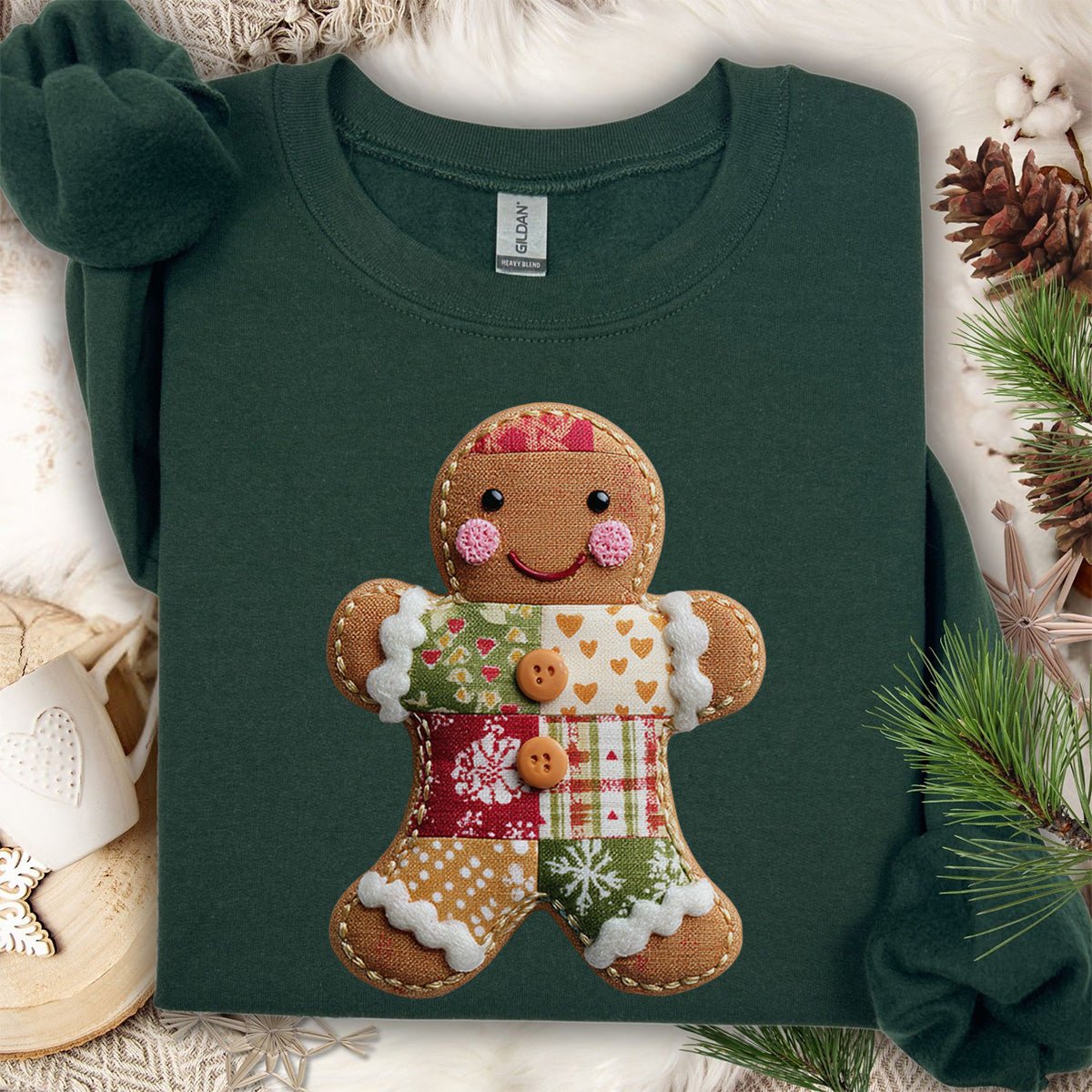 Faux Patchwork Gingerbread Man Sweatshirt