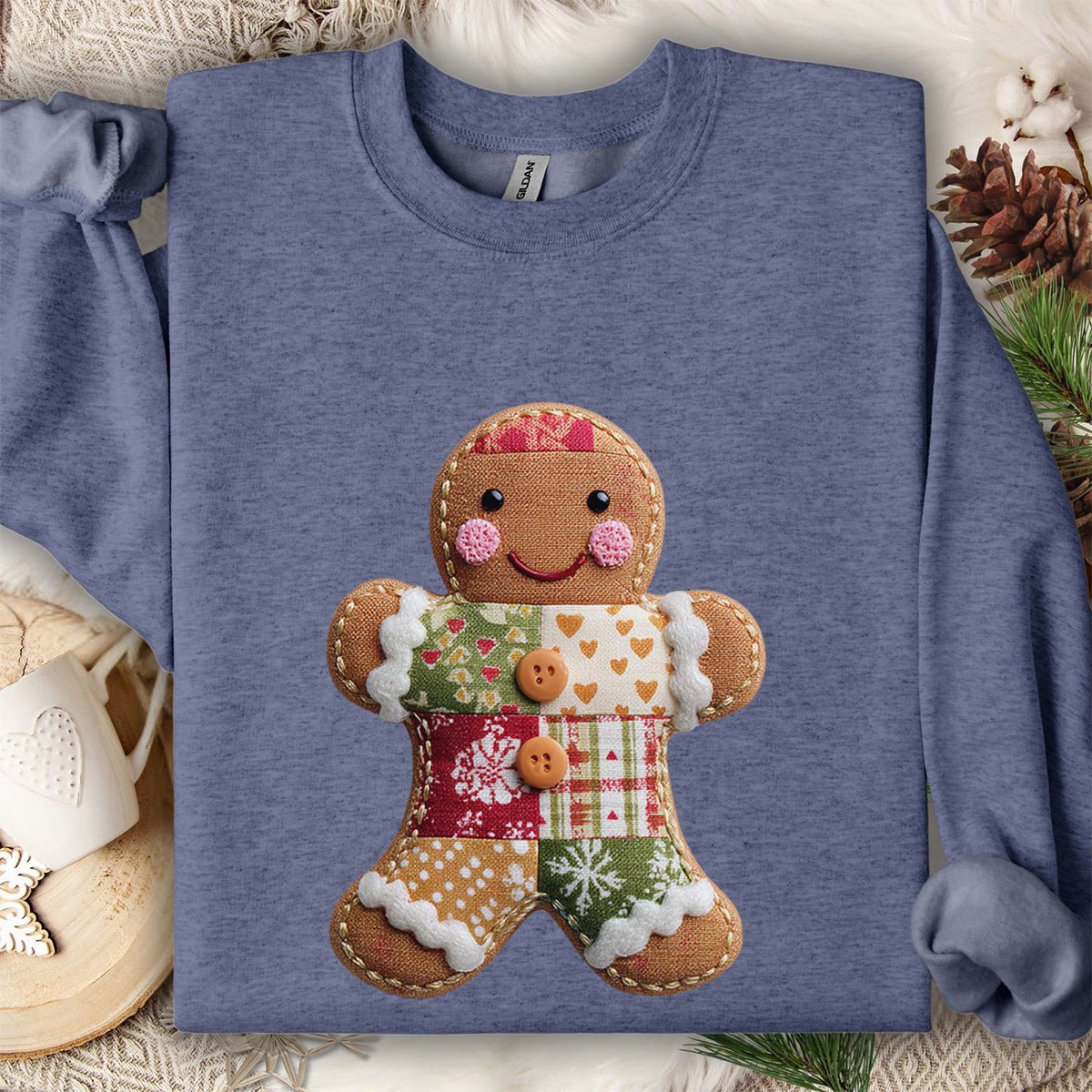Faux Patchwork Gingerbread Man Sweatshirt
