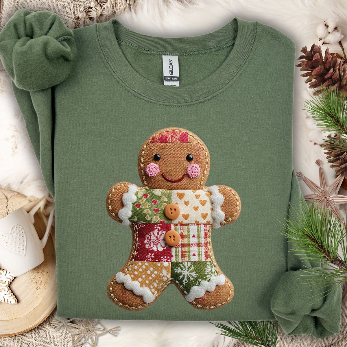 Faux Patchwork Gingerbread Man Sweatshirt