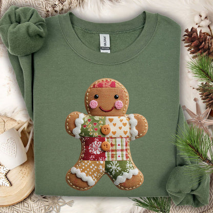 Faux Patchwork Gingerbread Man Sweatshirt