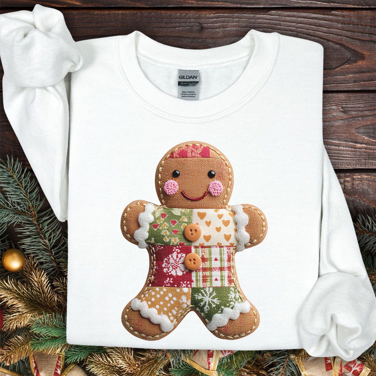 Faux Patchwork Gingerbread Man Sweatshirt