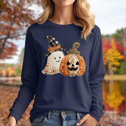 Faux Patchwork Halloween Long Sleeve Tee