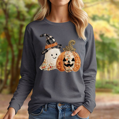 Faux Patchwork Halloween Long Sleeve Tee