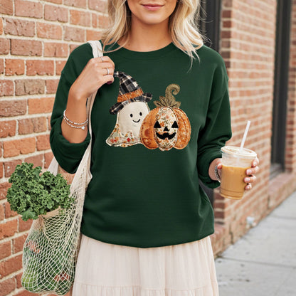 Faux Patchwork Halloween Sweatshirt