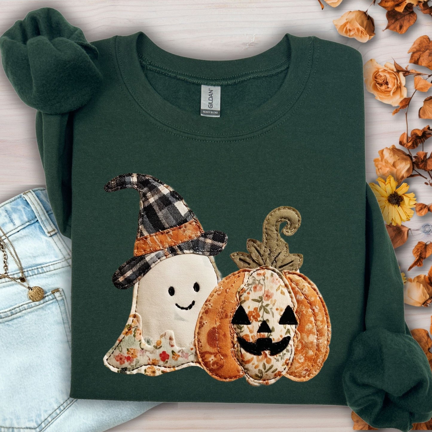 Faux Patchwork Halloween Sweatshirt