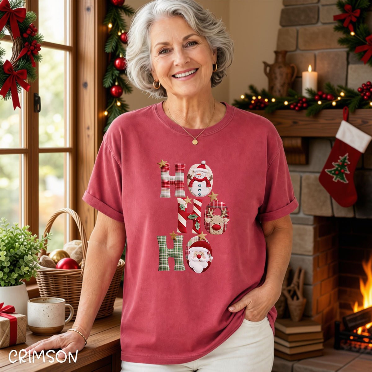 Faux Patchwork 'Ho Ho Ho' Christmas Santa T-Shirt