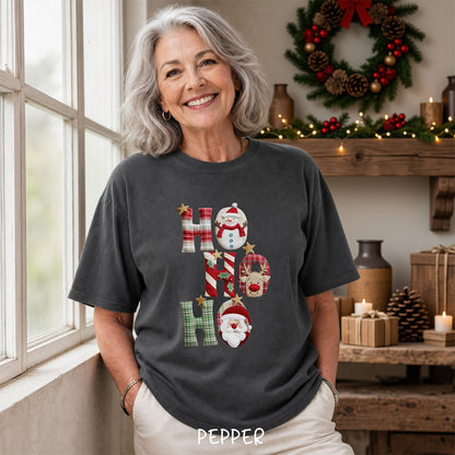 Faux Patchwork 'Ho Ho Ho' Christmas Santa T-Shirt