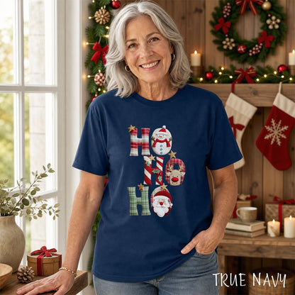 Faux Patchwork 'Ho Ho Ho' Christmas Santa T-Shirt