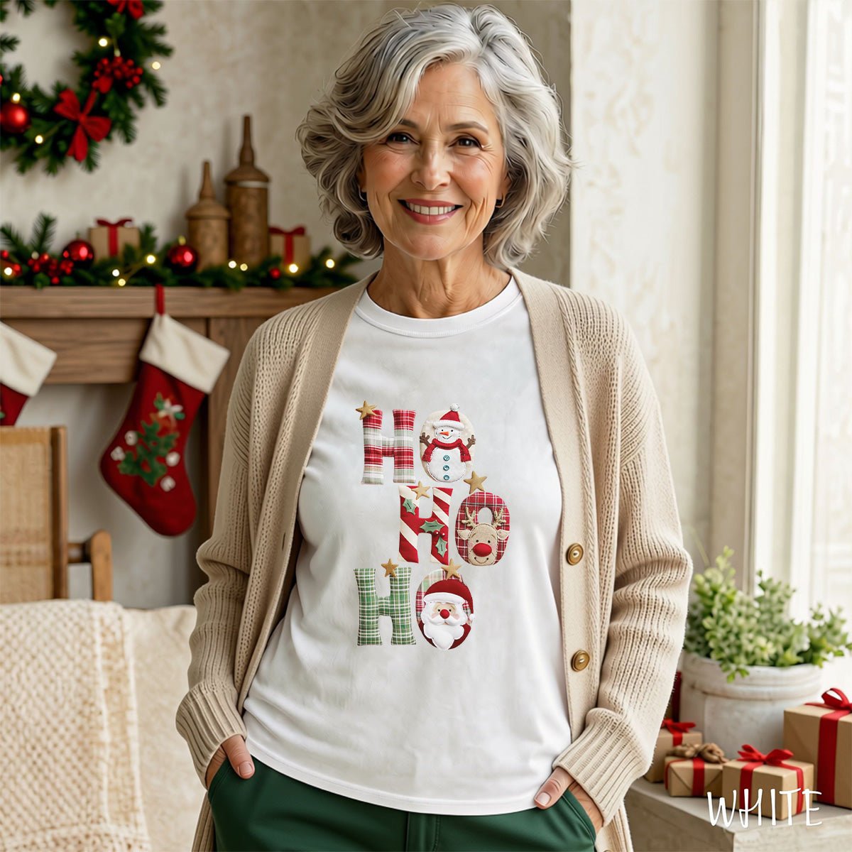 Faux Patchwork 'Ho Ho Ho' Christmas Santa T-Shirt
