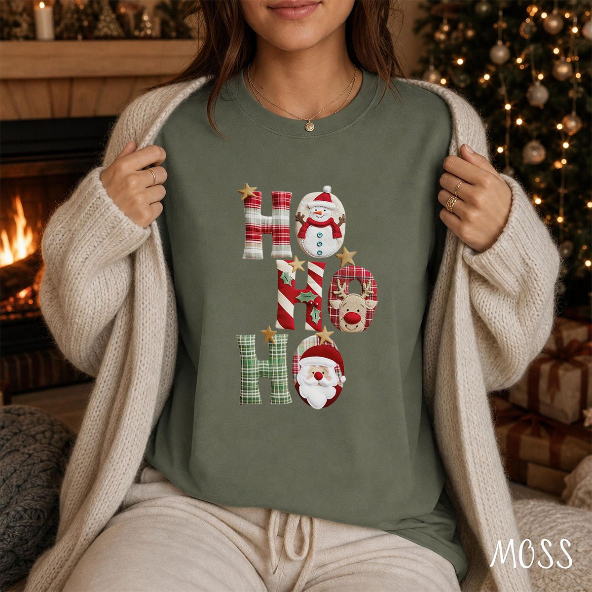 Faux Patchwork 'Ho Ho Ho' Christmas Santa T-Shirt