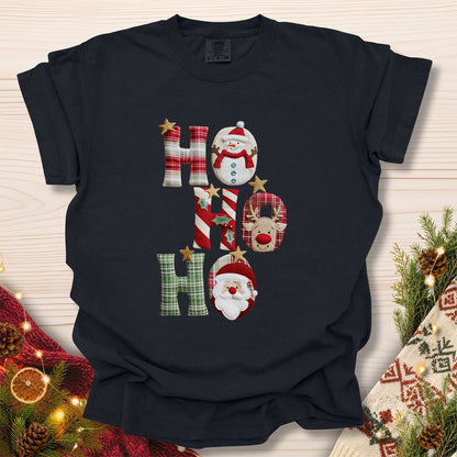 Faux Patchwork 'Ho Ho Ho' Christmas Santa T-Shirt