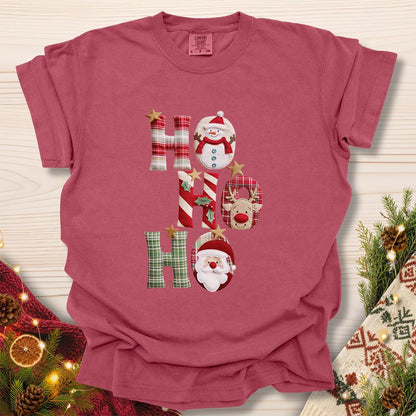 Faux Patchwork 'Ho Ho Ho' Christmas Santa T-Shirt