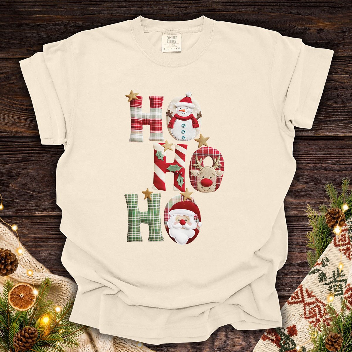 Faux Patchwork 'Ho Ho Ho' Christmas Santa T-Shirt