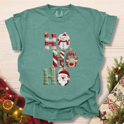 Faux Patchwork 'Ho Ho Ho' Christmas Santa T-Shirt