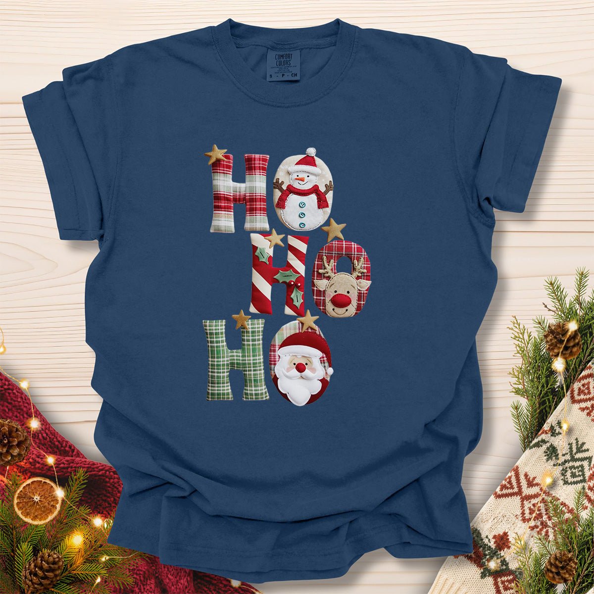 Faux Patchwork 'Ho Ho Ho' Christmas Santa T-Shirt