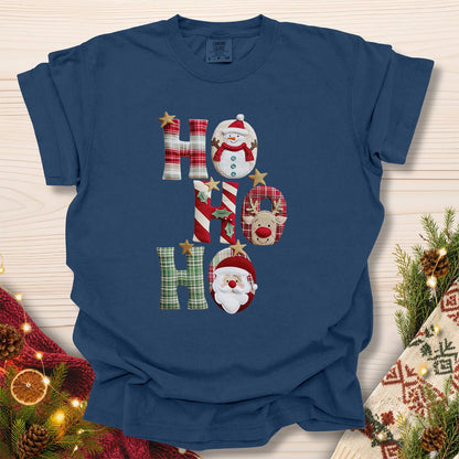 Faux Patchwork 'Ho Ho Ho' Christmas Santa T-Shirt
