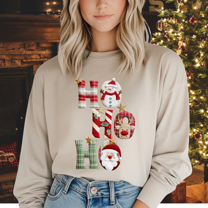 Faux Patchwork Ho Ho Ho Long Sleeve Tee