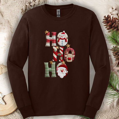 Faux Patchwork Ho Ho Ho Long Sleeve Tee