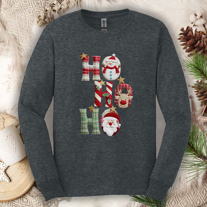 Faux Patchwork Ho Ho Ho Long Sleeve Tee
